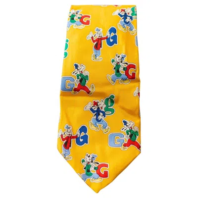 Pre-owned Walt Disney Iside Vintage 100 % Silk Yellow Tie With Pluto