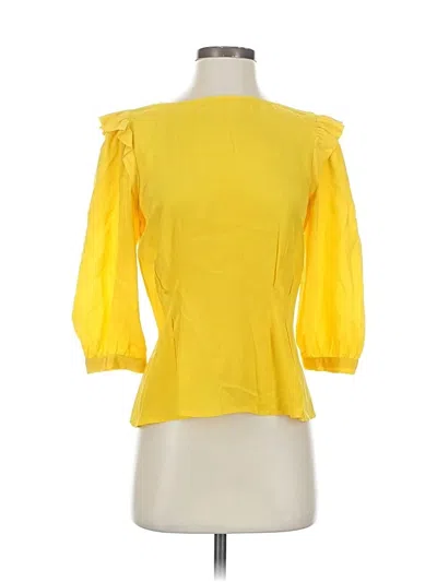 Pre-owned Walter 3/4 Sleeve Top Yellow Cold Shoulder Neckline Tops