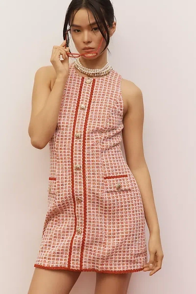 Walter Baker Alexia Sleeveless Tweed Shift Mini Dress In Red Multicolor