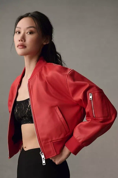 Walter Baker Andrea Leather Bomber Jacket In Red