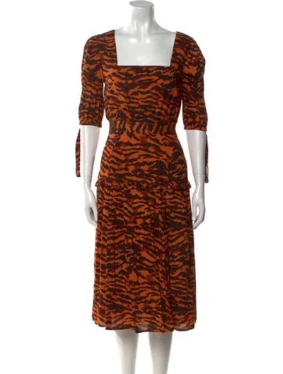Pre-owned Walter Baker Animal Print Midi Length Dress In Orange