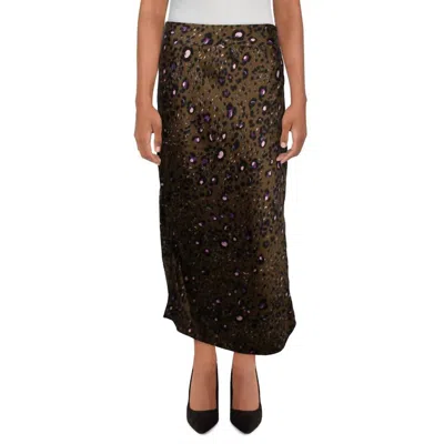 Walter Baker Animal Print Side Slit Pencil Skirt In Olive Leopard In Black