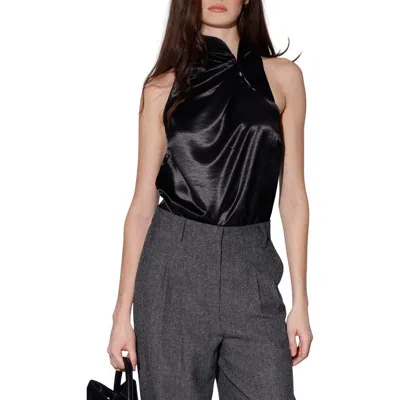 Walter Baker Blayne Satin Button Collar Top In Black