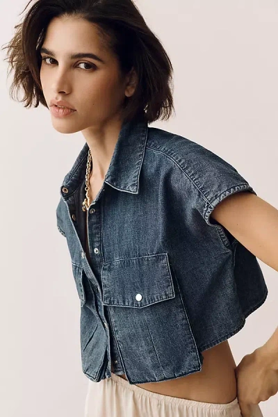 Walter Baker Bryce Denim Crop Buttondown Top In Blue