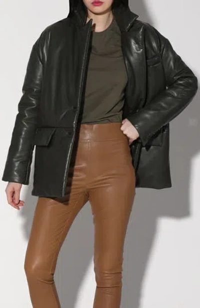 Walter Baker Camille Oversize Insulated Leather Jacket In Basil