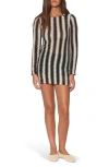 Walter Baker Carmela Openwork Long Sleeve Body-con Dress In Stripe Crochet
