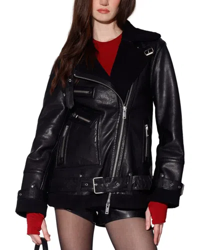 Walter Baker Celine Leather Jacket In Black Leather / Black Faux Fur