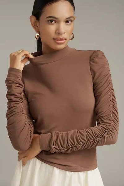 Walter Baker Chaya Long-sleeve Ruched Top In Brown