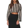 Walter Baker Colette Long-sleeve Crochet Cropped Top In Stripe Crochet