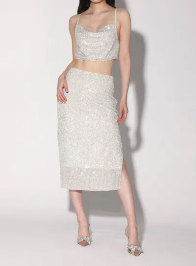 Walter Baker Crista Sequin Side Slit Midi Skirt In Ice In Silver