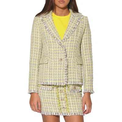 Walter Baker Damon Tweed Blazer Jacket In Malibu Yellow Tweed