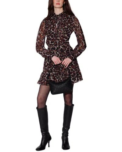 Walter Baker Dory Tie Neck Long Sleeve Dress In Multi