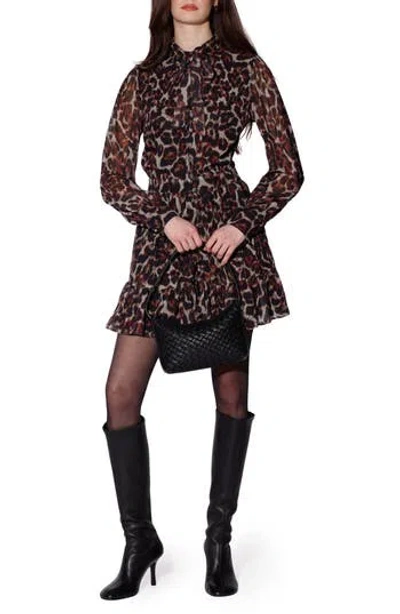 Walter Baker Dory Tie Neck Long Sleeve Dress In Multi