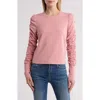 Walter Baker Dot Ruched Long Sleeve Top In Blush