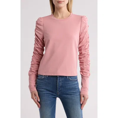 Walter Baker Dot Ruched Long Sleeve Top In Blush