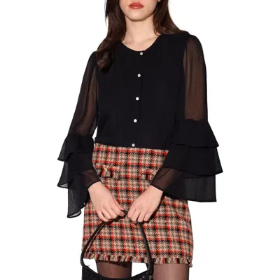 Walter Baker Dua Ruffle Long Sleeve Button-up Top In Black