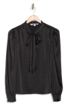 Walter Baker Duchess Long Sleeve Satin Necktie Blouse In Black