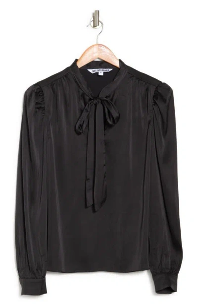 Walter Baker Duchess Long Sleeve Satin Necktie Blouse In Black
