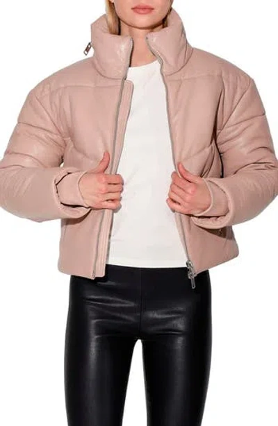 Walter Baker Edwina Leather Puffer Jacket In Rose Pink