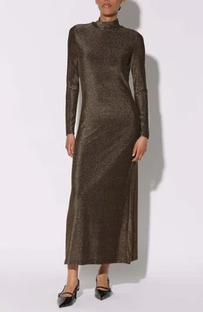 Walter Baker Ella Long Sleeve Metallic Maxi Dress In Shimmer Gold