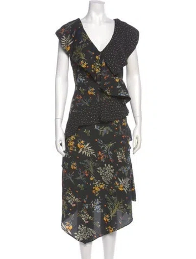 Pre-owned Walter Baker Floral Print Long Dress In Green