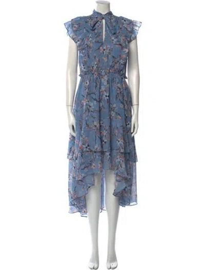 Pre-owned Walter Baker Floral Print Long Dress W/ Tags In Blue
