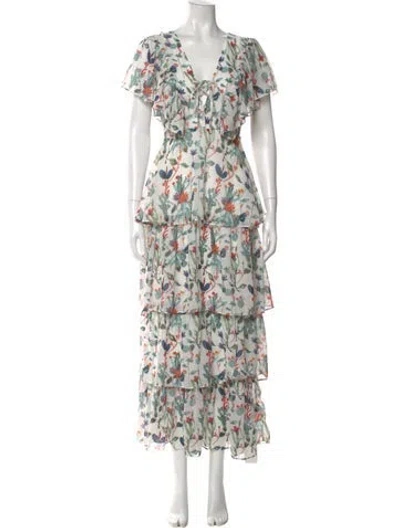 Pre-owned Walter Baker Floral Print Long Dress In White
