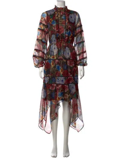 Pre-owned Walter Baker Floral Print Midi Length Dress In Black