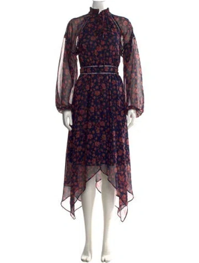 Pre-owned Walter Baker Floral Print Midi Length Dress In Blue