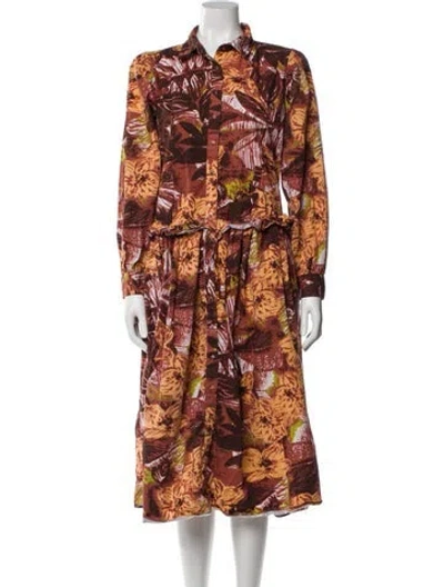 Pre-owned Walter Baker Floral Print Midi Length Dress In Brown