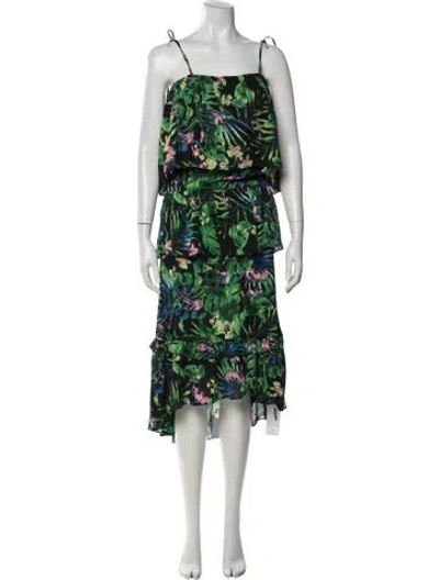 Pre-owned Walter Baker Floral Print Midi Length Dress In Green
