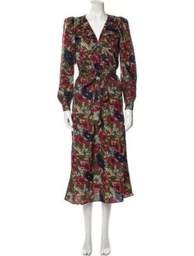 Pre-owned Walter Baker Floral Print Midi Length Dress W/ Tags In Green