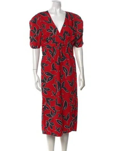 Pre-owned Walter Baker Floral Print Midi Length Dress W/ Tags In Red