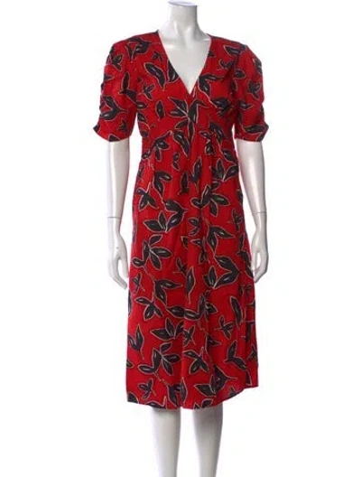 Pre-owned Walter Baker Floral Print Midi Length Dress W/ Tags In Red