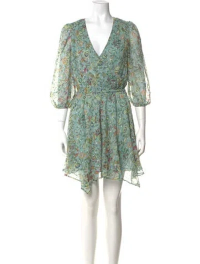 Pre-owned Walter Baker Floral Print Mini Dress W/ Tags In Green