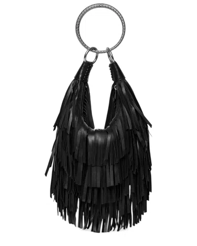 Walter Baker Freya Fringe Mini Leather Hobo Bag In Black