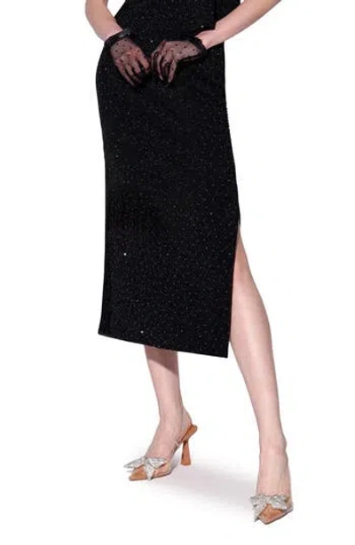 Walter Baker Gianna Rhinestone Midi Skirt In Black