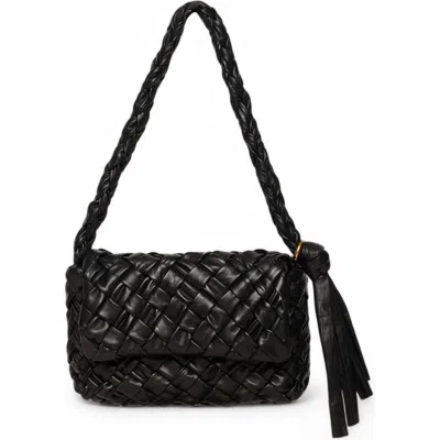 Walter Baker Halston Woven Flap Shoulder Bag In Black