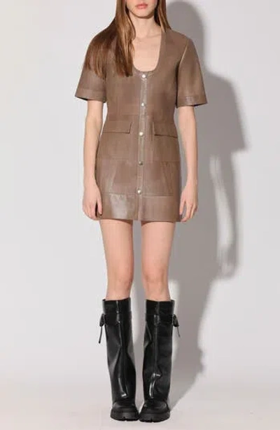 Walter Baker Harlynn Fitted Leather Dress In Sand