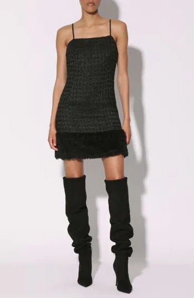 Walter Baker Helen Faux Fur Hem Metallic Tweed Minidress In Black