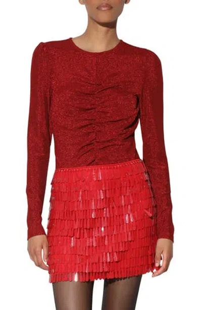 Walter Baker Justine Ruched Shimmer Knit Top In Red