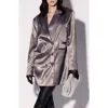 Walter Baker Kamari Oversize Double Breasted Satin Blazer In Gray