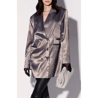 Walter Baker Kamari Oversize Double Breasted Satin Blazer In Gray