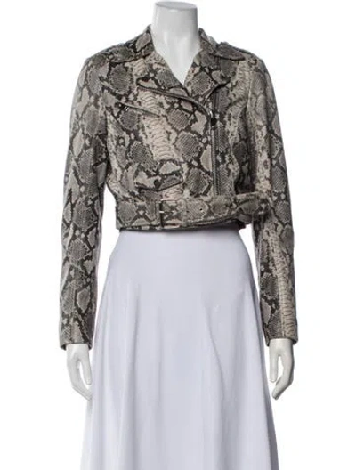 Pre-owned Walter Baker Lamb Leather Animal Print Biker Jacket In Neutrals