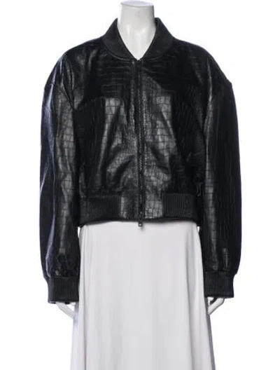 Pre-owned Walter Baker Lamb Leather Animal Print Bomber Jacket In Black