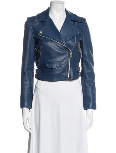 Pre-owned Walter Baker Lamb Leather Biker Jacket In Blue