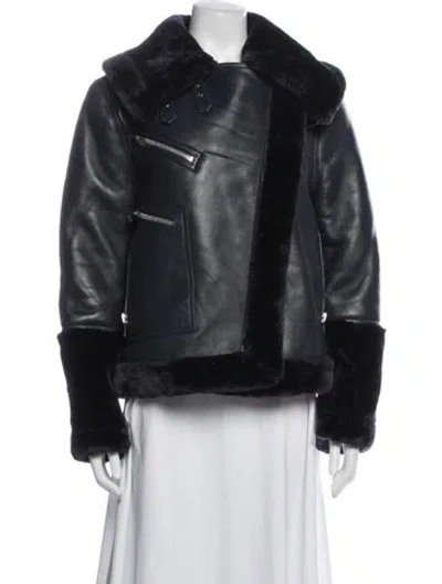 Pre-owned Walter Baker Lamb Leather Biker Jacket In Blue