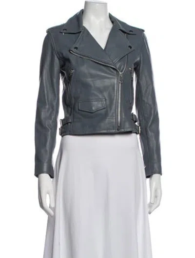 Pre-owned Walter Baker Lamb Leather Biker Jacket In Blue