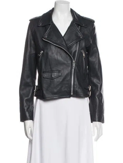 Pre-owned Walter Baker Lamb Leather Biker Jacket In Gray