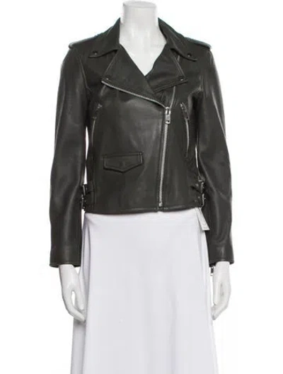 Pre-owned Walter Baker Lamb Leather Biker Jacket In Green